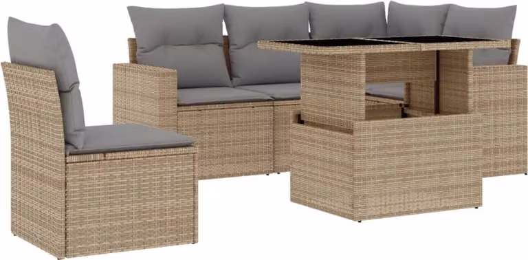 Set Divano da Giardino 6 pz con Cuscini Beige in Polyrattan