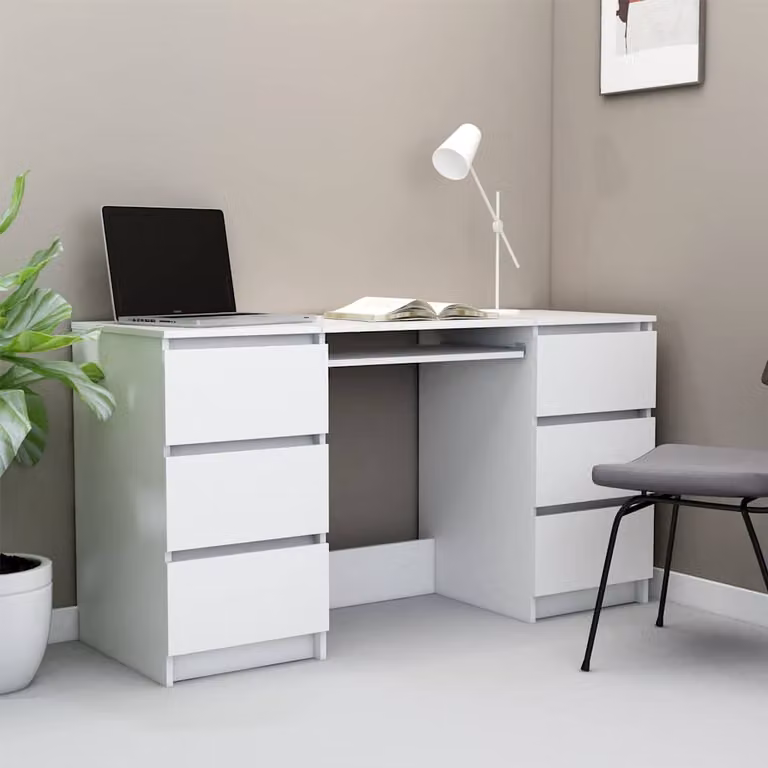 Scrivania da ufficio moderna vidaXL bianca in legno e MDF L: 140 cm, P: 50 cm, H: 77 cm