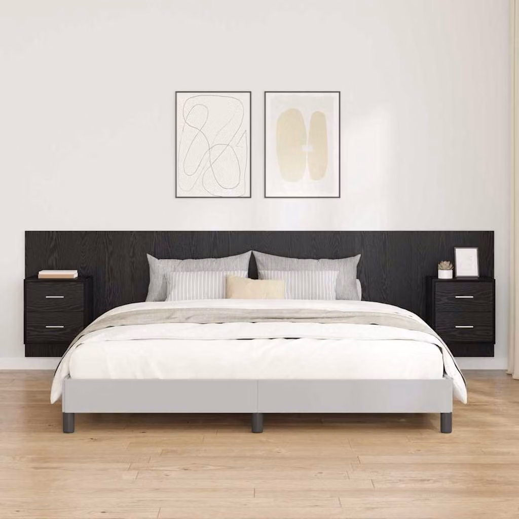 Set di 3 pezzi Testata con Comodini Integrati vidaXL in Legno Ingegnerizzato Nero Opaco
