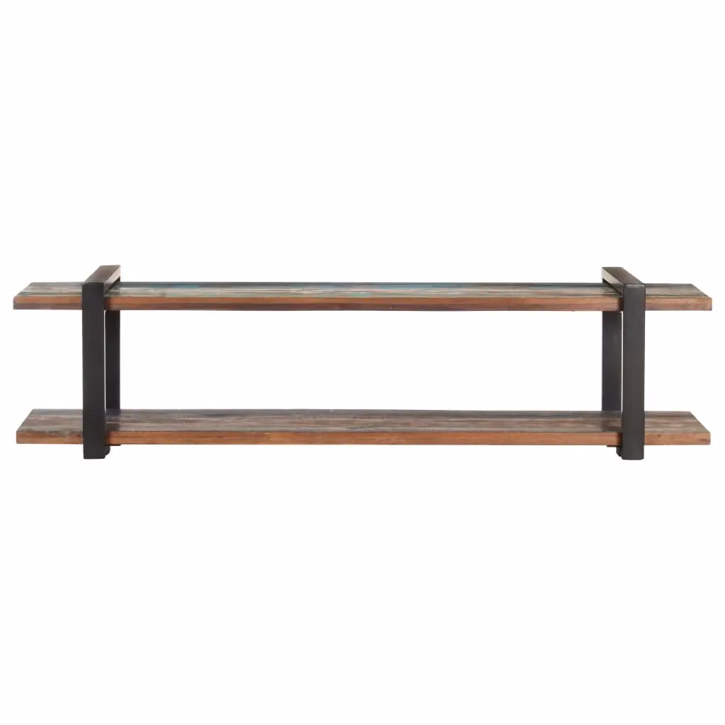 Mobile TV multimediale in legno massello di recupero e metallo stile industrial, colore marrone, L 160 x P 40 x H 40 cm – 2