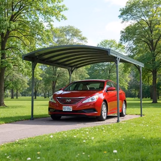 Carport Palram Delage 5000 grigio con tetto curvo in policarbonato e struttura in alluminio e acciaio zincato con grondaia
