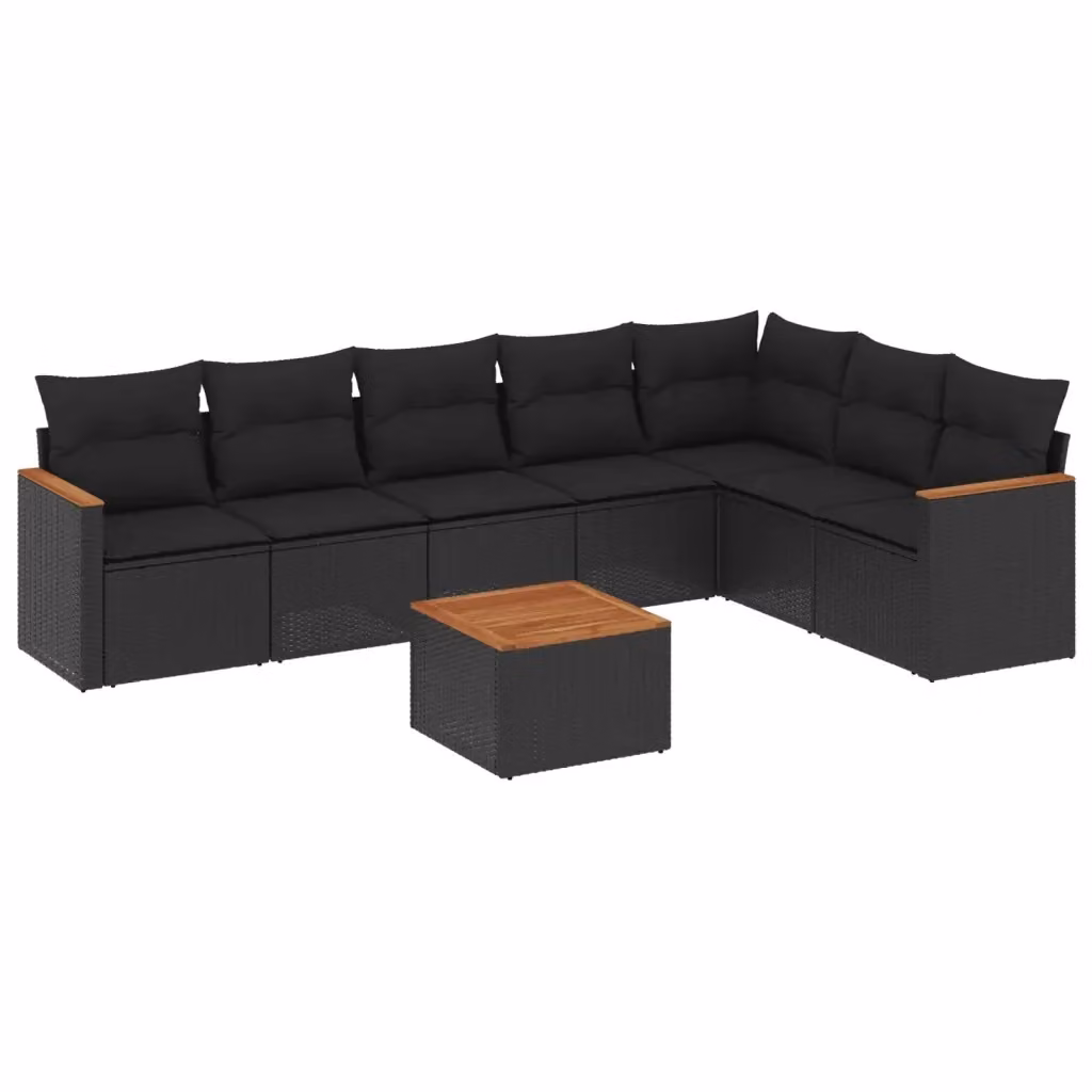 vidaXL Set Divani da Giardino a L con Cuscini 8 pz Nero in Polyrattan e Legno di Acacia – 2