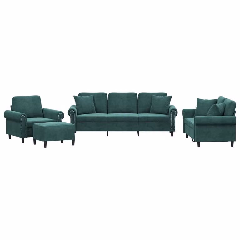 Set di Divani 4 pz con Cuscini Verde Scuro in Velluto