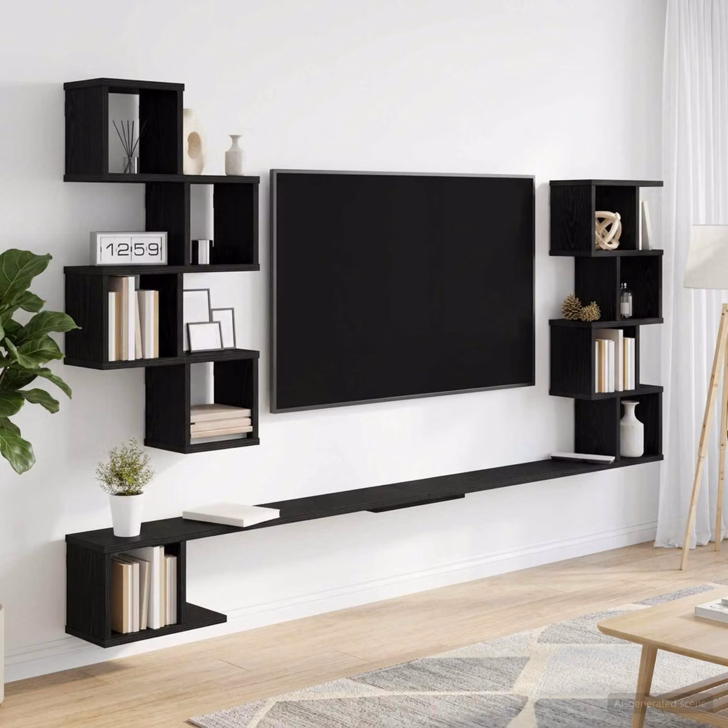 vidaXL Mensola per TV da muro moderna in MDF, Rovere e Nero, L 200 x P 15 x H 94 cm