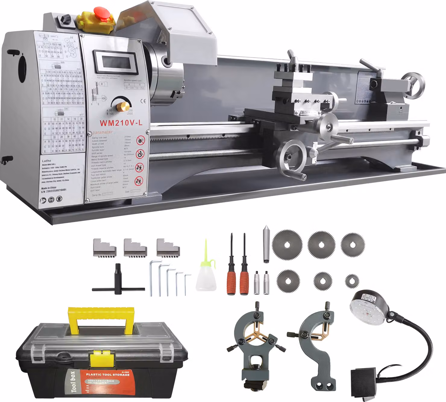 SucceBuy tornio in metallo, 8,3 x 29,5 pollici, tornio di precisione da banco, velocità 0-2500 giri/min, motore brushless da 750 W, riduttore in metallo