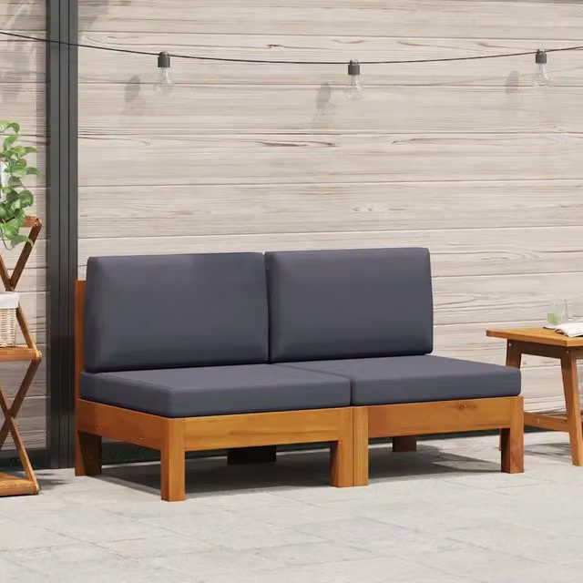 Divano componibile-Divani Centrali 2 pz con Cuscini Grigio Scuro Massello Acacia