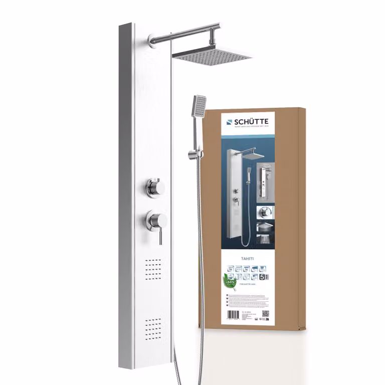 Pannello doccia SCHÜTTE TAHITI, colonna doccia 2 in 1 con grande doccia a pioggia e doccetta, set doccia con rubinetto, acciaio inox