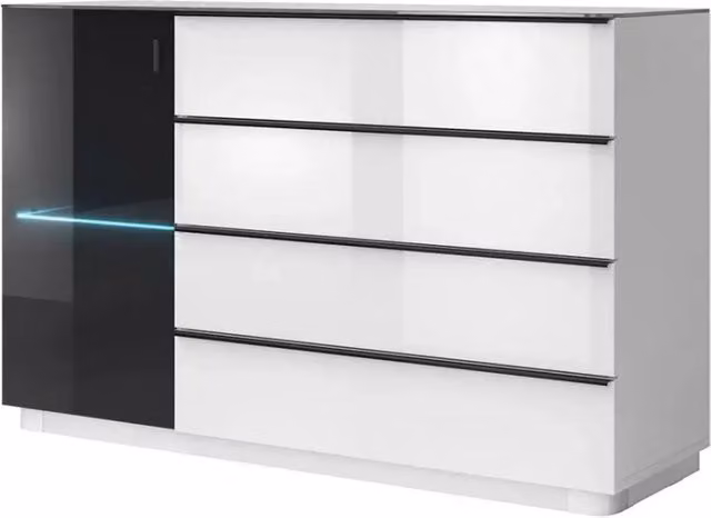 Buffet TONGA 138x87.5x43.5 cm con 4 cassetti e 1 porta, colore bianco lucido