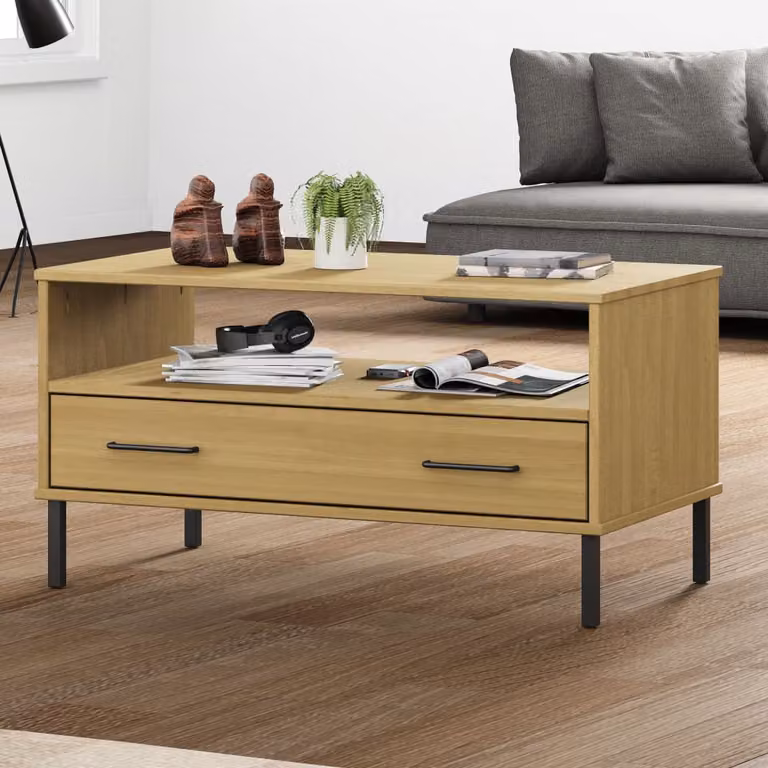 Tavolino da soggiorno vidaXL OSLO in legno di pino e metallo marrone L 85 cm x P 50 cm x H 45 cm