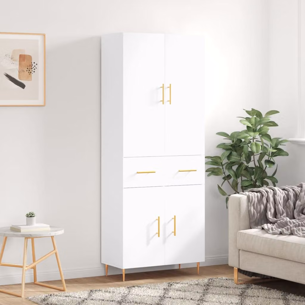 vidaXL Credenza Moderna Bianca con Ante a Battente in Legno e MDF L: 69,5 cm, P: 34 cm, H: 180 cm