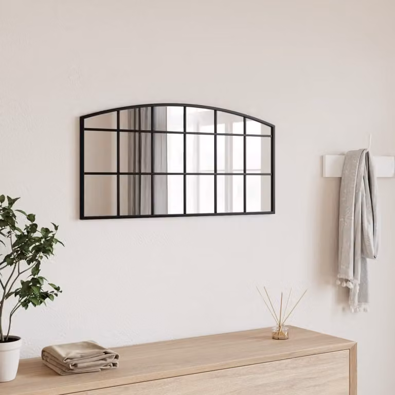 Specchio da parete vidaXL nero in metallo e vetro con design ad arco e stile minimalista L: 80 cm, P: 40 cm, H: 40 cm