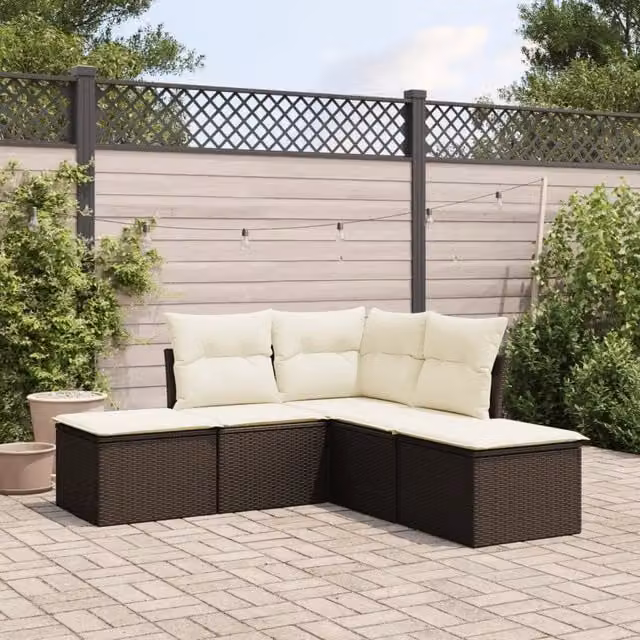 Set Divano da Giardino 5 pz con Cuscini-Sofa da Giardino-Divanetto da esterno Marrone in Polyrattan 546457