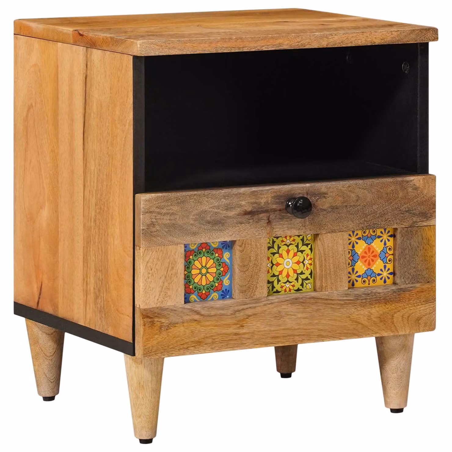 vidaXL Armadio da Notte Moderno in Legno di Mango Naturale L: 40 cm, P: 33 cm, H: 46 cm