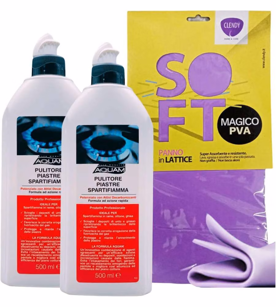 Pulitore Piastre Spartifiamma 500 ml Set 2 Flaconi e Panno