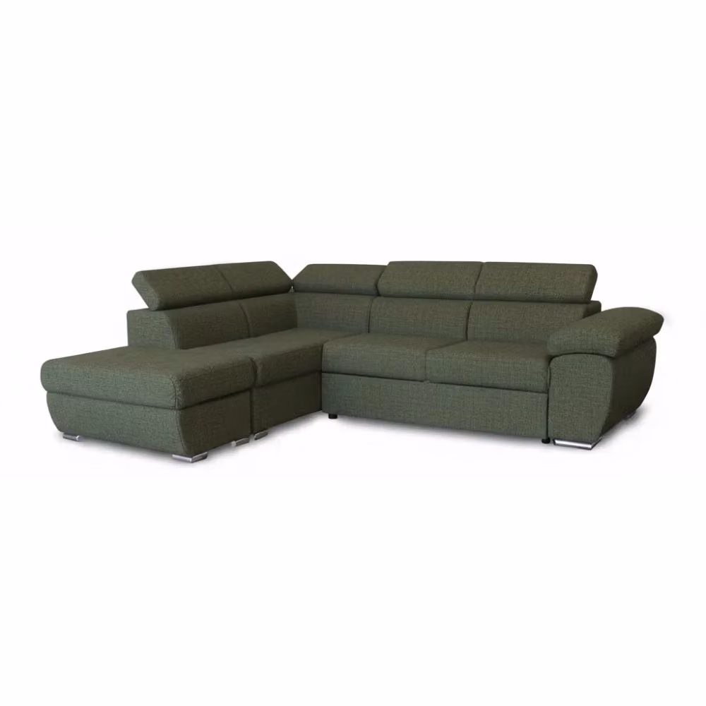 Divano Letto Angolare Fiona con Penisola Sinistra e Pouf Contenitore Verde, L/P/H: 264 x 220 x 91 cm – 2