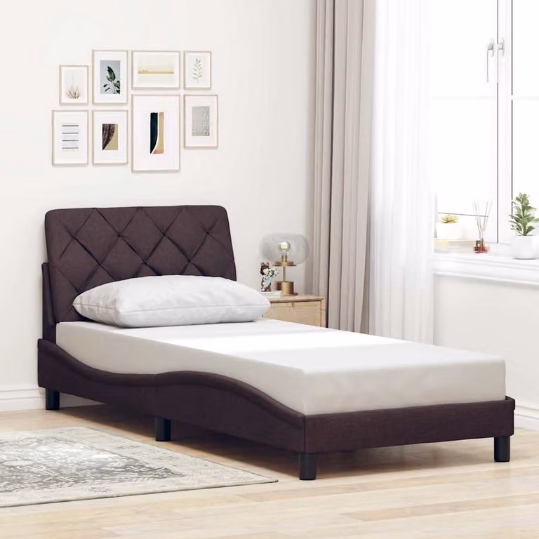 vidaXL Giroletto senza Materasso Marrone Scuro in Tessuto 90x200 cm