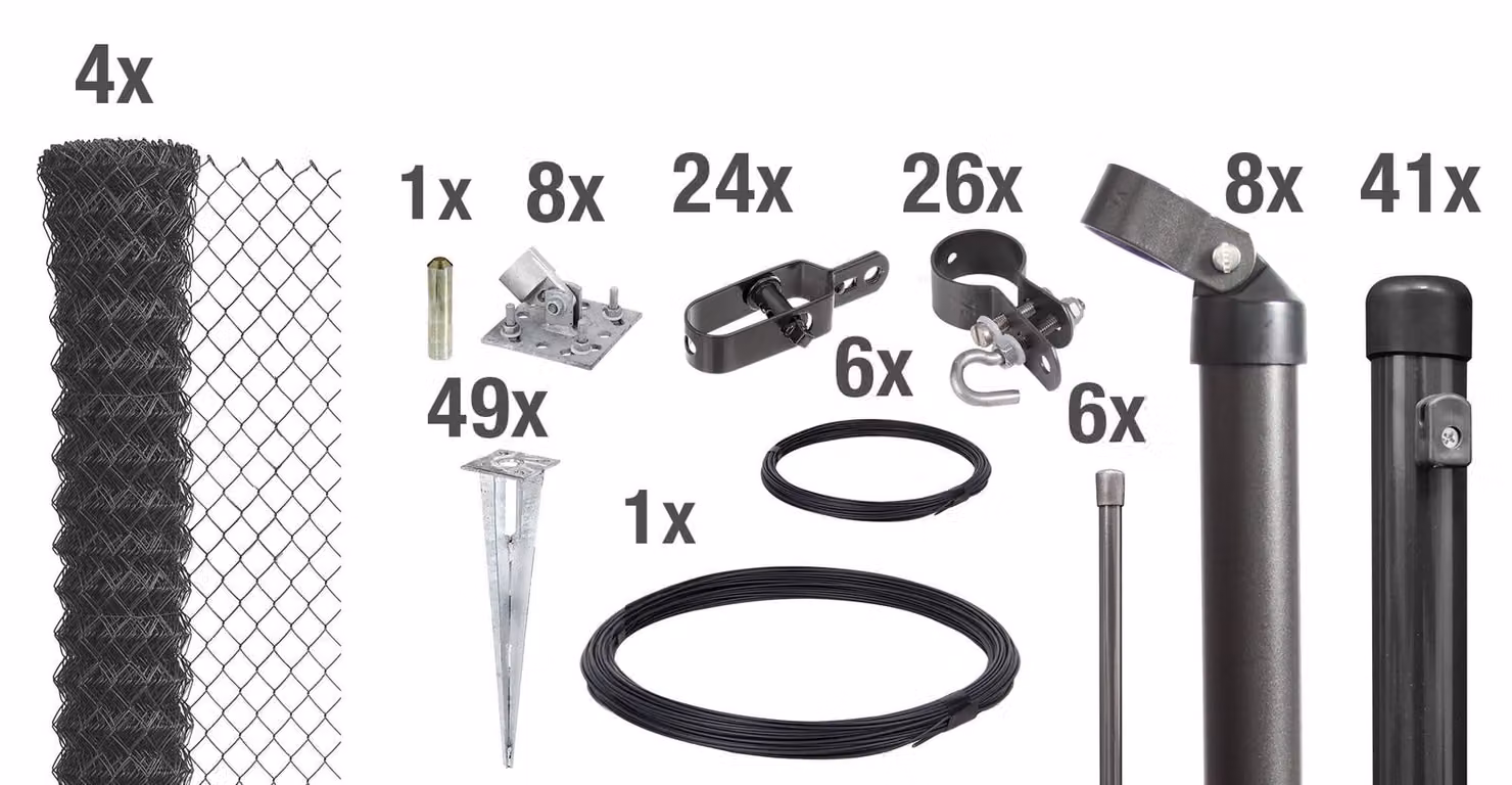 Alberts 631253 Recinzione in rete metallica come set completo di recinzione, con manicotto a terra carrabile, antracite metallizzato, altezza 125 cm, lunghezza 100 m
