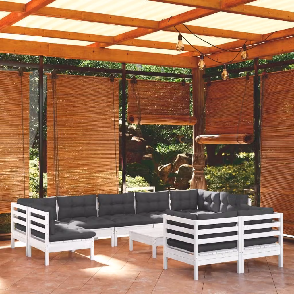 Maison Exclusive - Set Divani da Giardino 10 pz con Cuscini BiancLegno di Pino