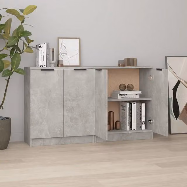 Set di 2 credenze da parete vidaXL in legno e MDF, colore grigio, L: 60 cm, P: 30 cm, H: 70 cm