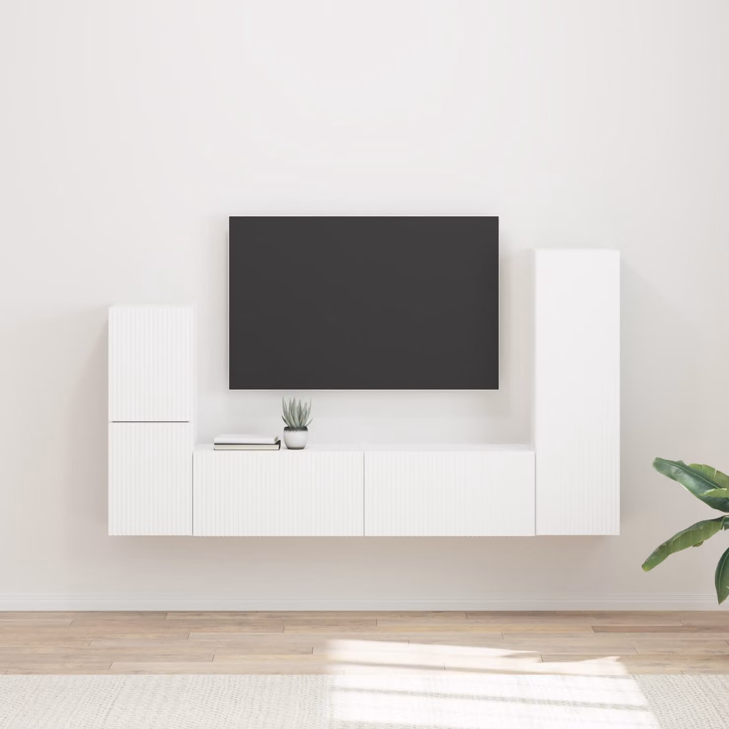 Set mobile TV da parete vidaXL in 4 pezzi Bianco lucido in legno e MDF per soggiorno