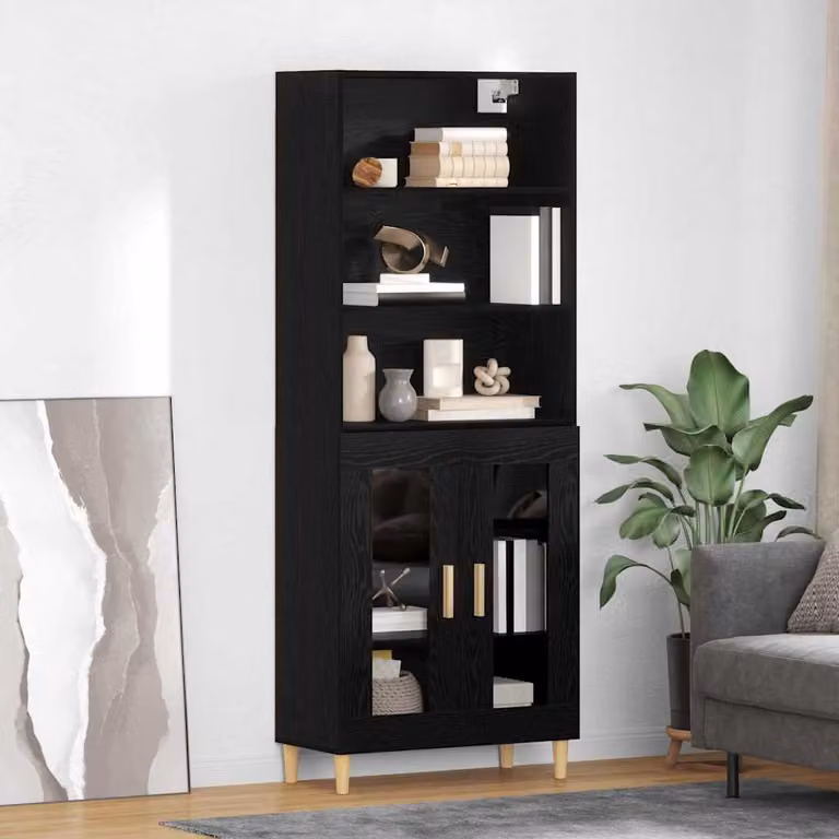 Credenza moderna vidaXL in MDF nero con ante in vetro per soggiorno e sala da pranzo L: 69,5 cm, P: 32,5 cm, H: 180 cm