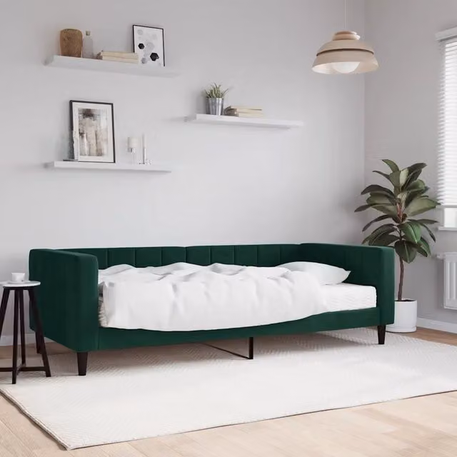 Divano Letto Moderno vidaXL in Velluto Verde con Funzione Notte e Materasso in Schiuma L/P/H: 223 x 90 x 68 cm