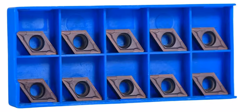 Utensile di tornitura, 10 pezzi - Lame in metallo duro per CNC - DCMT11T304 VP15TF - Lati di taglio da 11 mm - Spessore della lama: 3,97 mm - Contenitore in plastica - Inserti di taglio