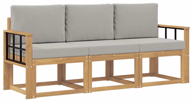 Set di divani da esterno, 3 pezzi, bianco e grigio chiaro