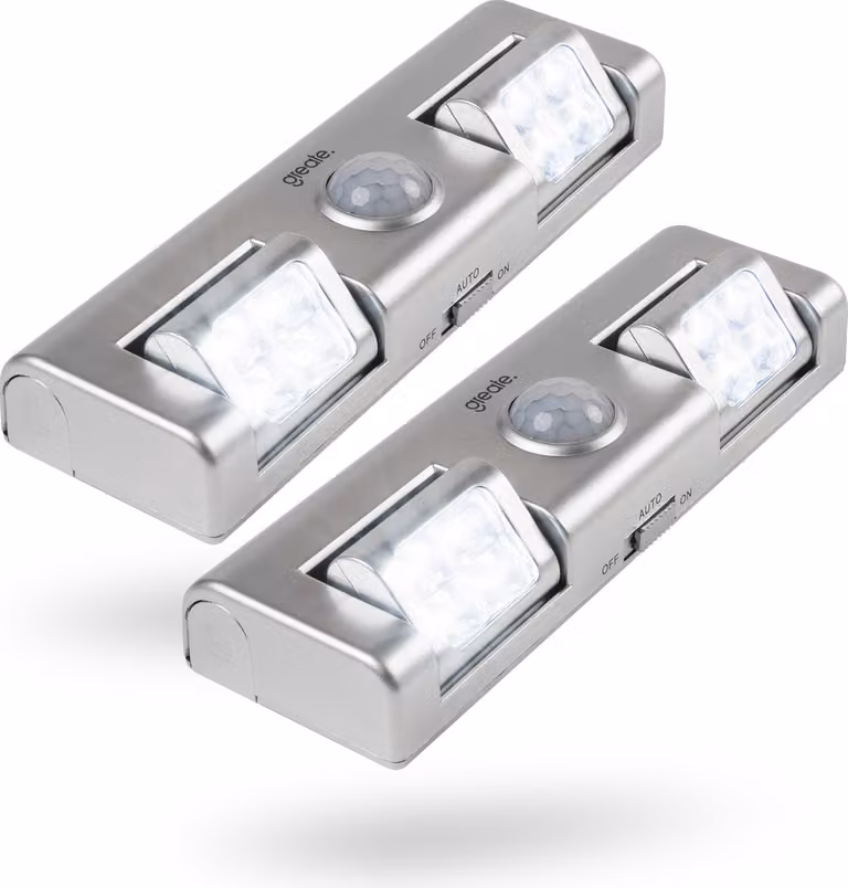 greate 2x striscia luminosa a LED con rilevatore di movimento a batteria - Illuminazione LED per armadi con fascio di luce regolabile