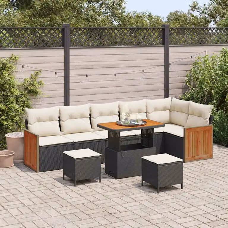 Set Divano da Giardino vidaXL 11 Pezzi a Forma di L con Cuscini Nero e Beige