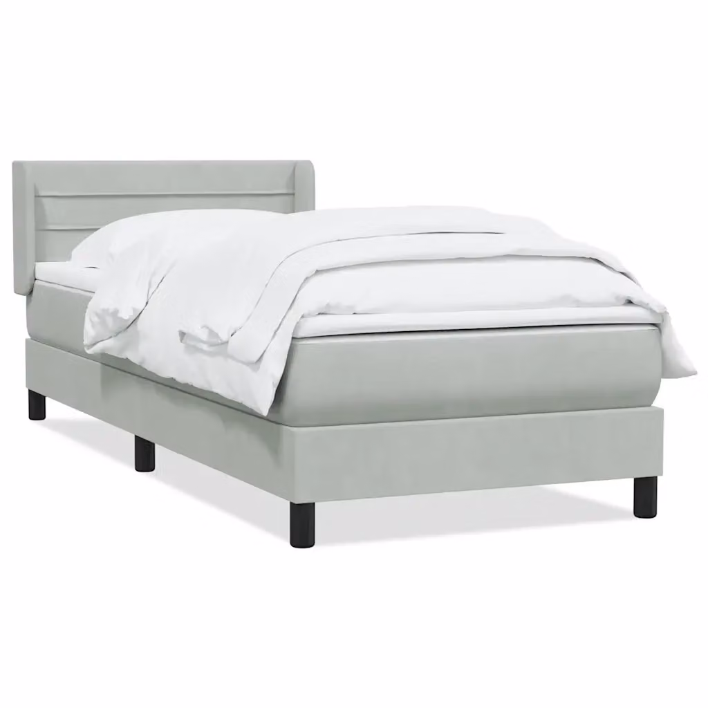Letto Ibrido vidaXL con Giroletto a Molle e Materasso in Velluto Grigio Chiaro e Bianco L: 83 cm, P: 213 cm, H: 30 cm – 2