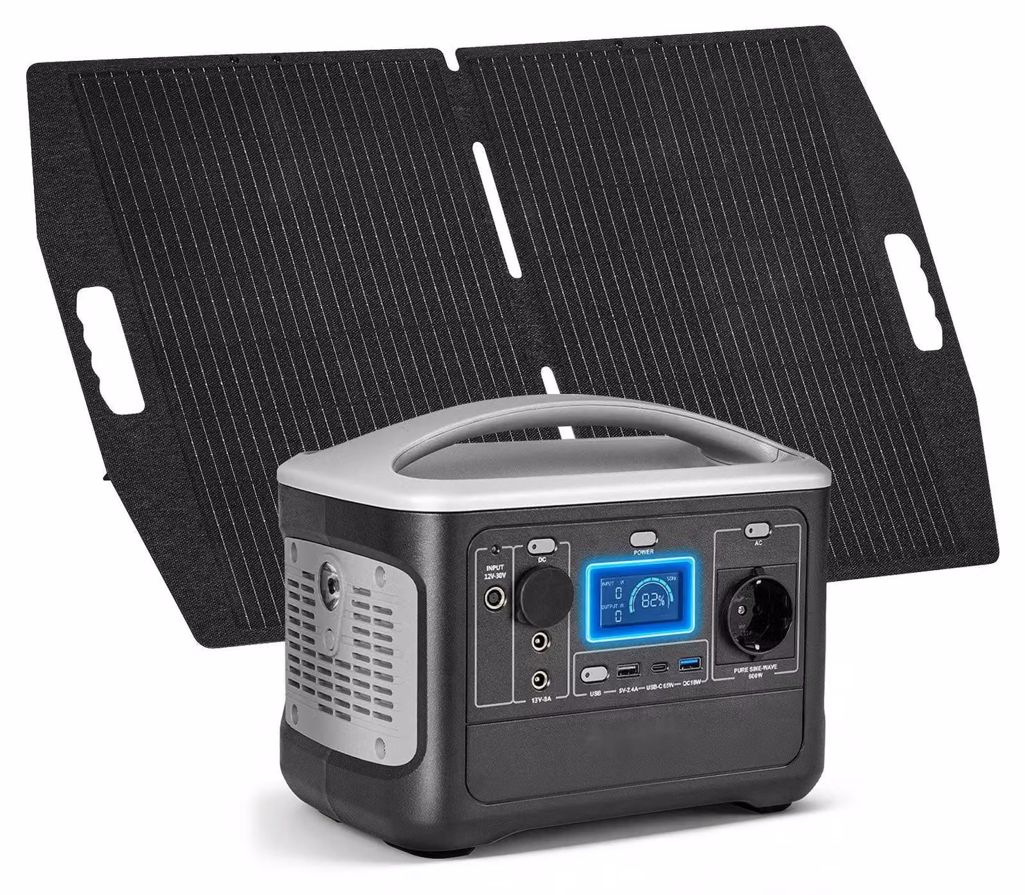 Stazione di ricarica portatile - Kit generatore solare da 600 W - Batteria LiFePO4 da 493 Wh - Pannello solare da 100 W - 7 porte - Generatore di emergenza per casa, campeggio e camper