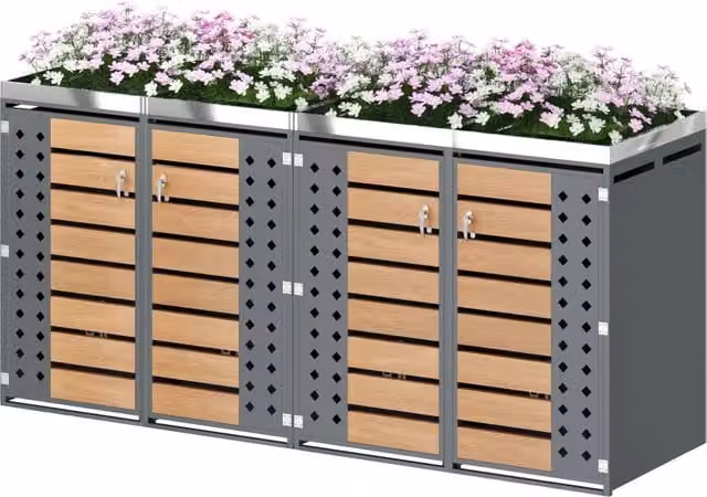 Contenitore per rifiuti da giardino ¨C Minimal ¨C legno effetto venatura orizzontale 4 ante chiudibili
