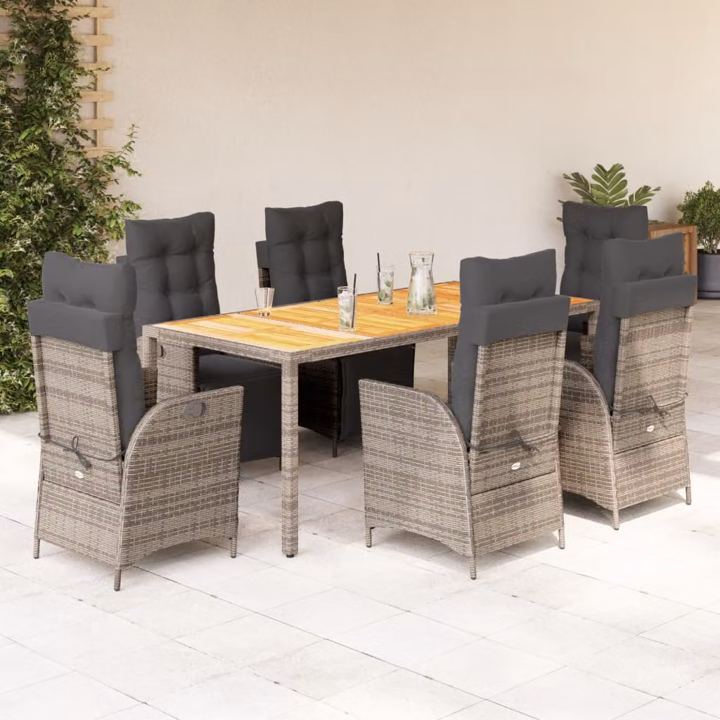 vidaXL Set da Pranzo da Giardino 7 pz in Polyrattan e Legno di Acacia Grigio