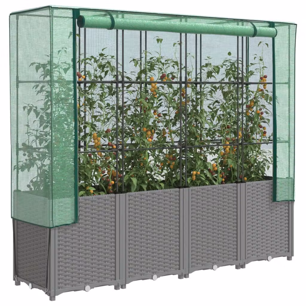 Letto rialzato con copertura serra effetto rattan vidaXL, grigio e verde, L 160 cm x P 40 cm x H 153 cm