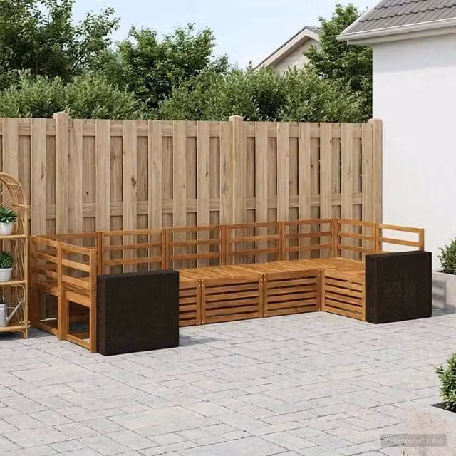 Set di divani da esterno 7 pz Naturale Legno di Acacia Massello 3384810