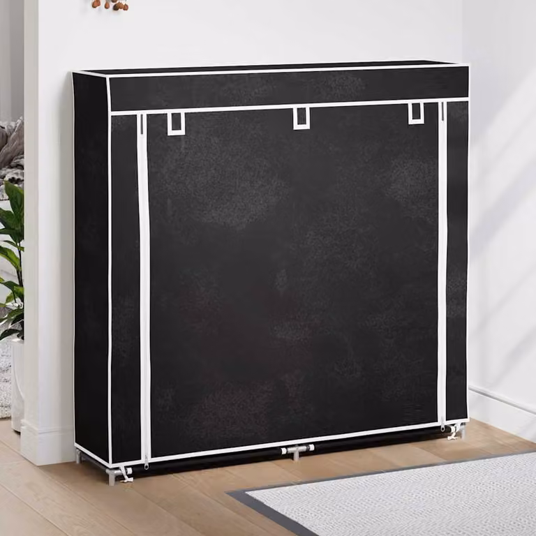Scarpiera vidaXL in metallo e plastica, nera, L 115 x P 28 x H 110 cm