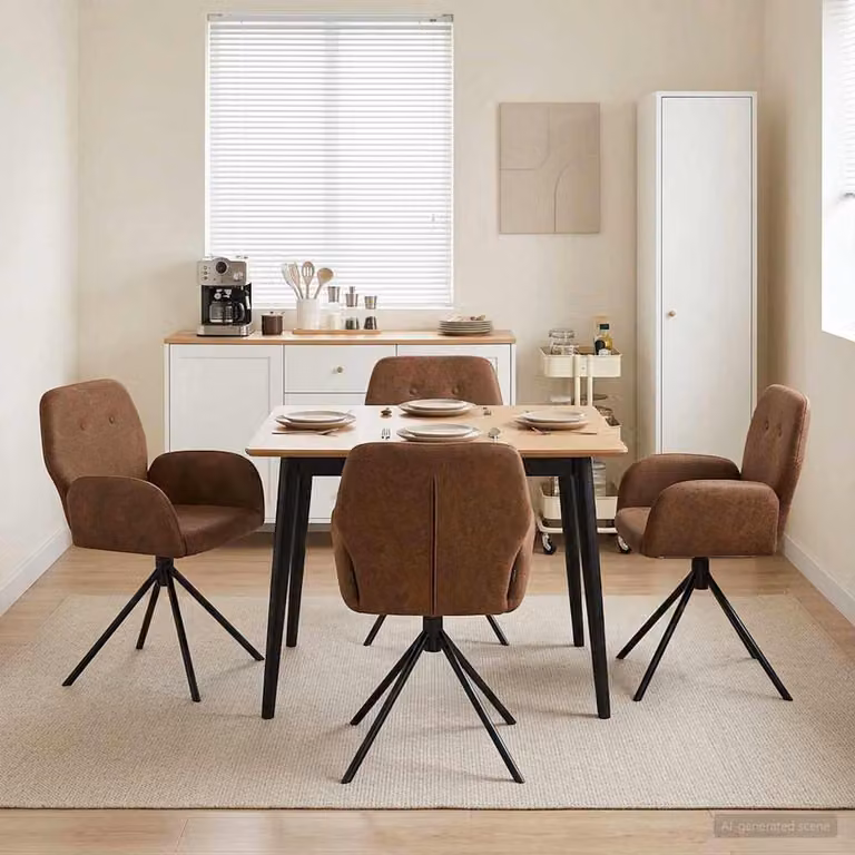 Set di 4 sedie da pranzo girevoli vidaXL in pelle scamosciata sintetica marrone con braccioli