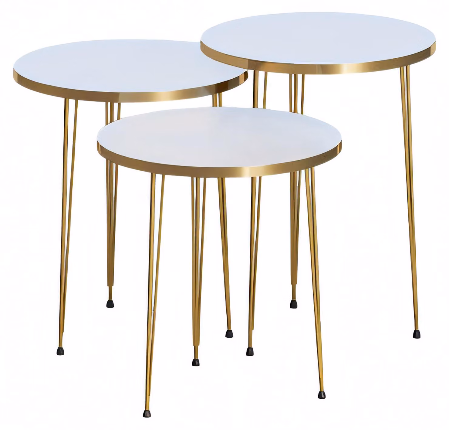 Elegantes weißes Couchtisch-Set aus Holz und Edelstahl