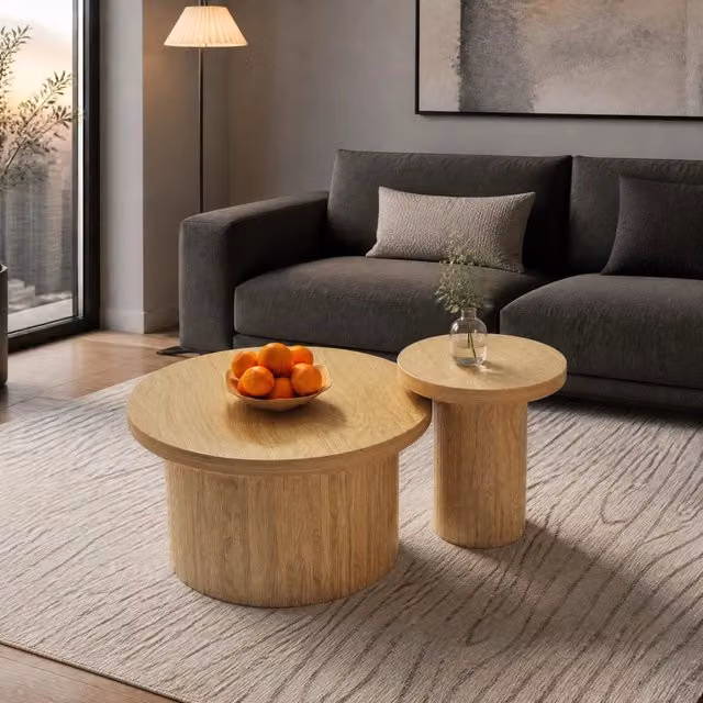 Set di tavolini rotondi in MDF effetto legno naturale, 66 e 40 cm