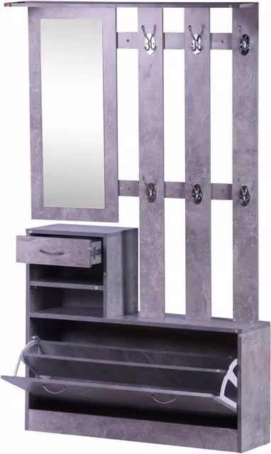 EasyComfort Mobile da Ingresso con Appendiabiti, Scarpiera e Specchio Grigio Cemento L: 116 cm, P: 30 cm, H: 173,5 cm