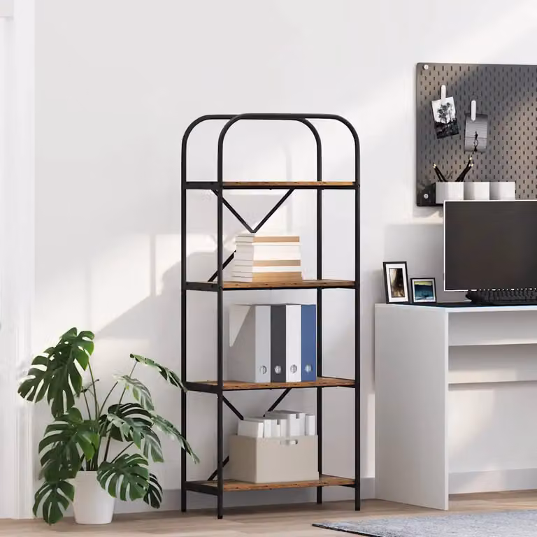 Libreria moderna vidaXL a 4 livelli in legno e metallo, colore marrone, L 60 x P 30 x H 146 cm