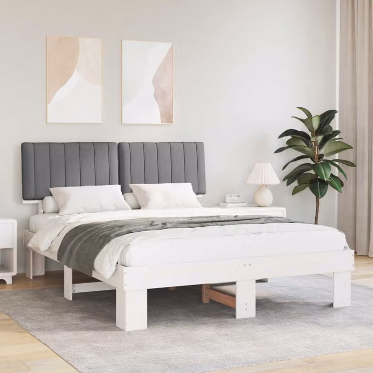 vidaXL Letto Moderno con Testiera Rivestita in Tessuto Grigio, Struttura in Legno di Pino, L/P/H: 150 x 200 x 106 cm