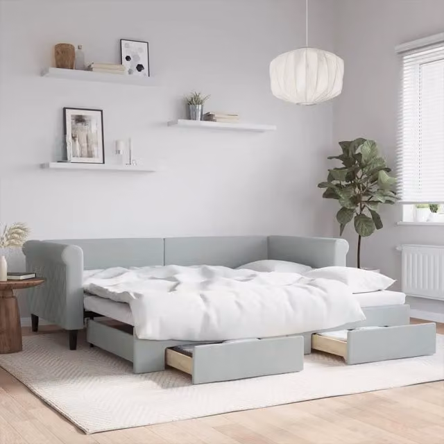 Divano Letto Estraibile Cassetti-Sofa Letto-Daybed Grigio Chiaro 90x200cm Velluto 648516