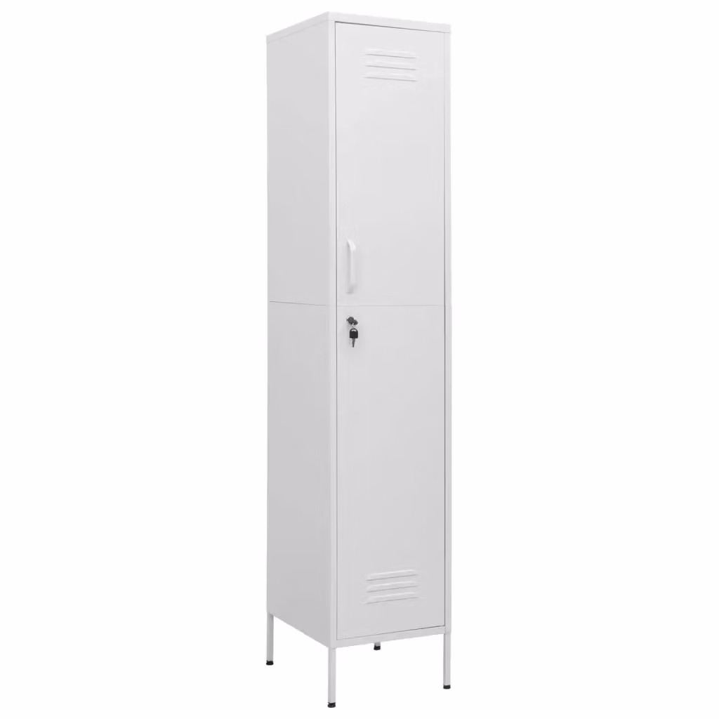 Armadio moderno in metallo bianco vidaXL con ante a battente, ripiani interni e serratura, L: 35 cm, P: 46 cm, H: 180 cm – 2
