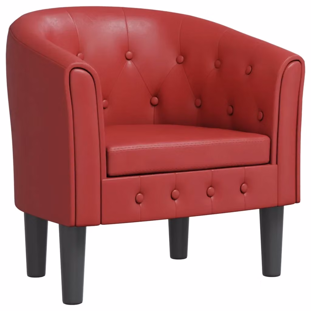 Poltrona a pozzetto moderna in similpelle rosso vino con braccioli e struttura in legno e plastica – 2
