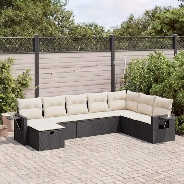 Set Divani da Giardino con Cuscini 8 pz Nero in Polyrattan 3325532