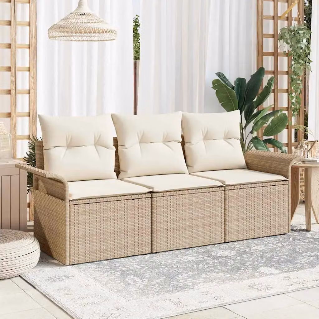 Set di divani da esterno vidaXL in rattan con cuscini beige e bianco per giardino e terrazza
