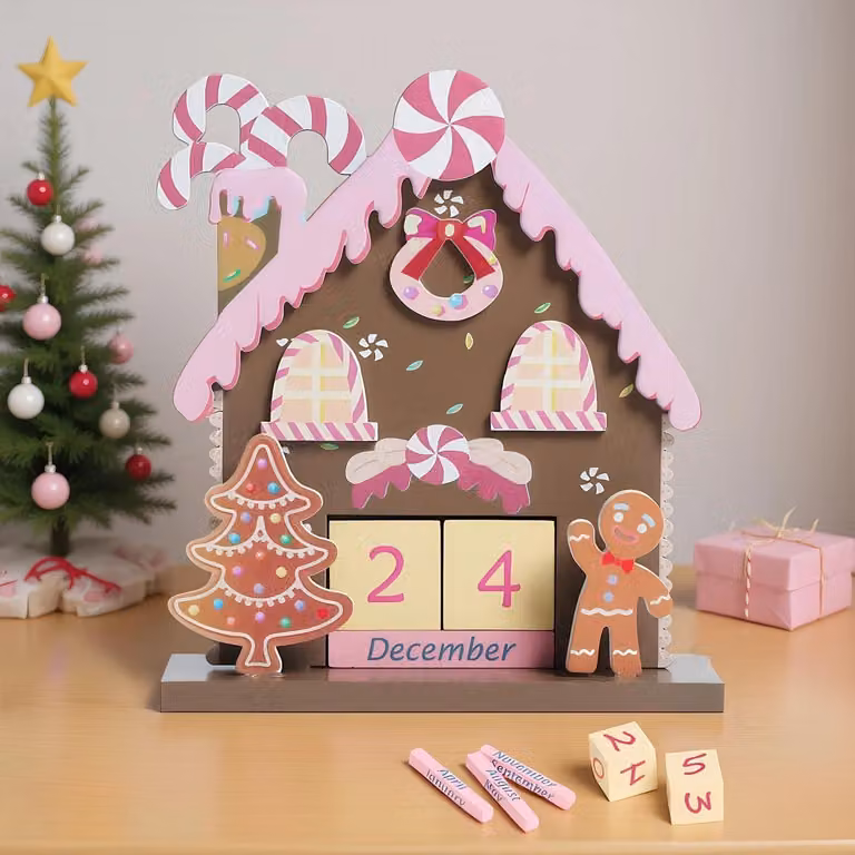Calendario dell'Avvento, decorazione natalizia, casa, legno, riutilizzabile, decorazione da tavolo, dimensioni 15x6,5x18 cm
