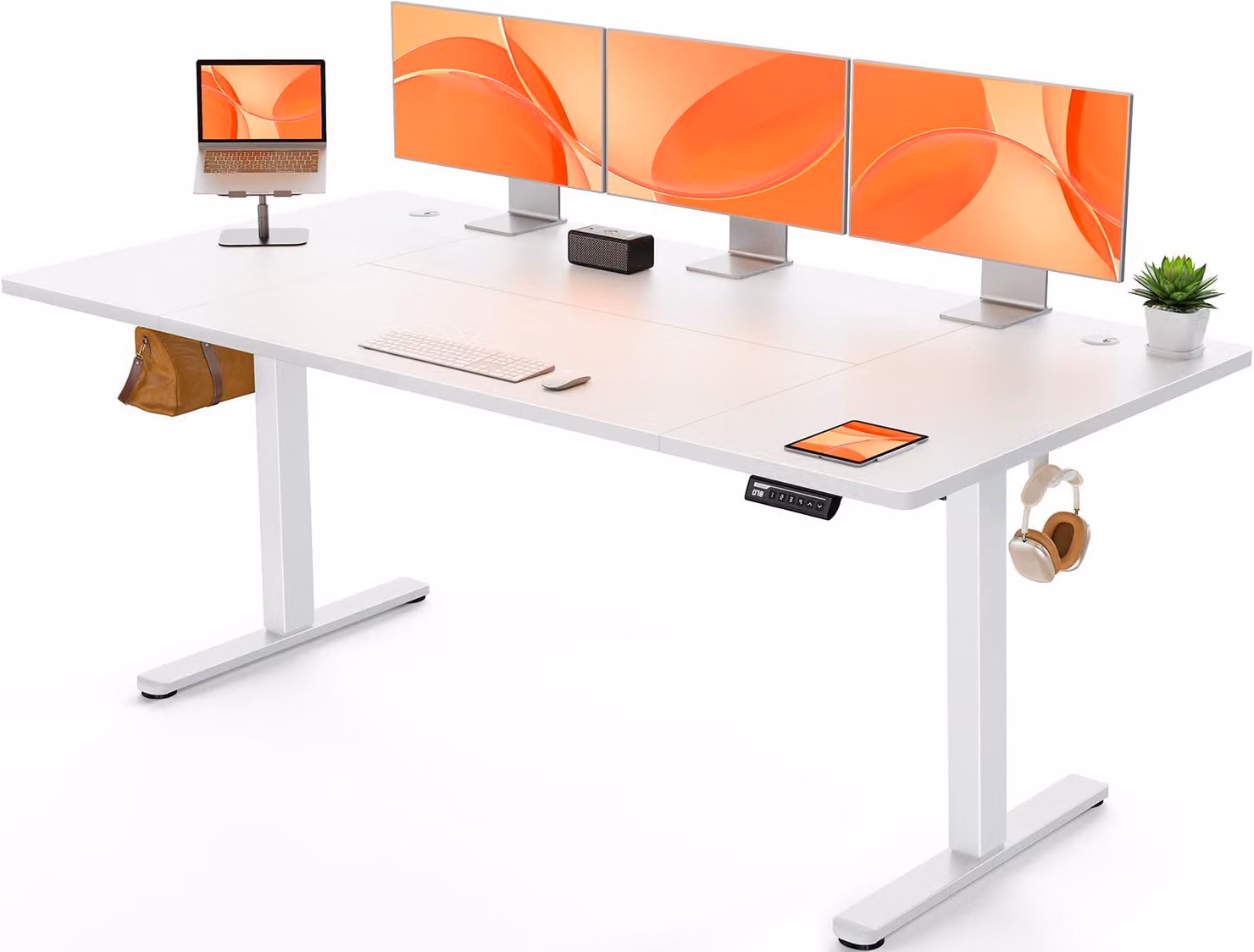 Scrivania regolabile elettricamente, dimensioni 160x80 cm, colore bianco, con funzione di memorizzazione delle posizioni